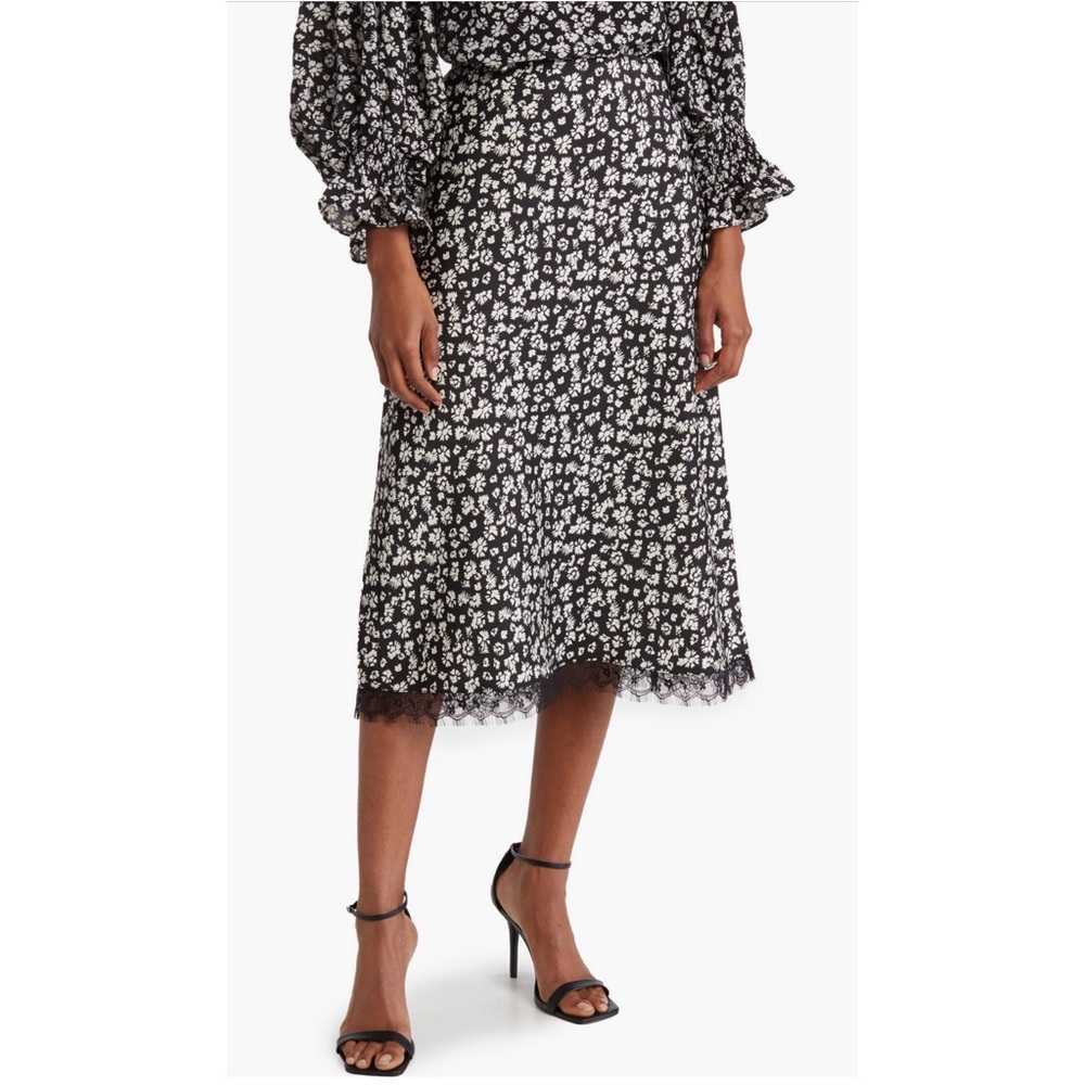 Black/White Floral Slip Skirt with Lace Hem- size XS